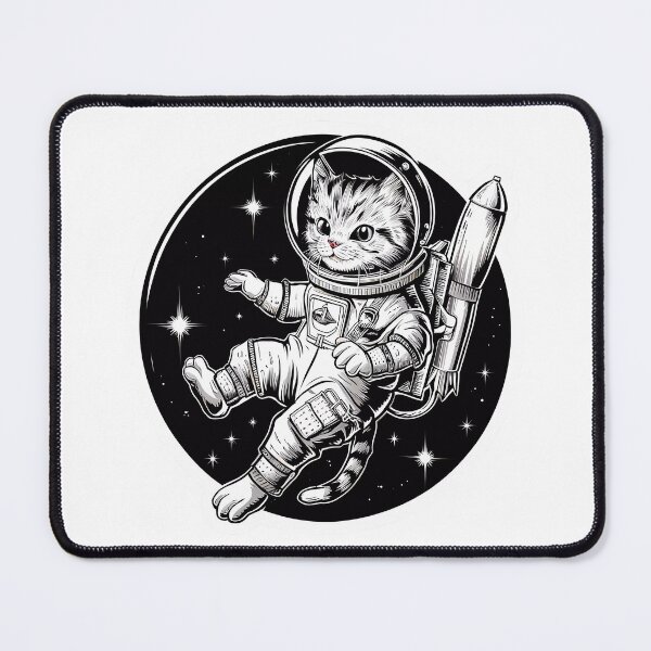 Item preview, Space Cat Black and White Illustration Cats-tronaut designed and sold by WatermelonPink.