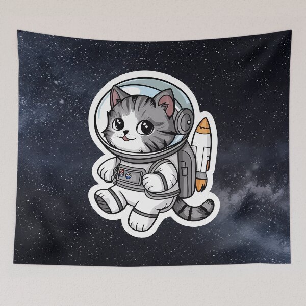 Item preview, Adorably Cute Cat-Astronaut floating through Space designed and sold by WatermelonPink.