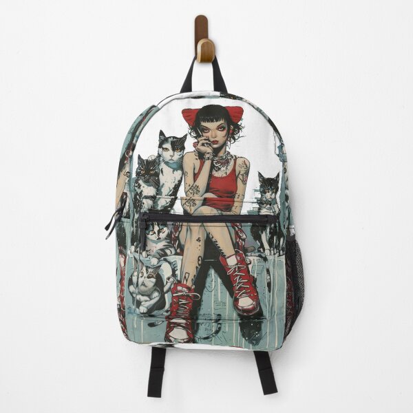 Item preview, Rebel Cat Lady: Pop Art Manga Girl with Tattoos Art Print designed and sold by 33wolvesdesigns.