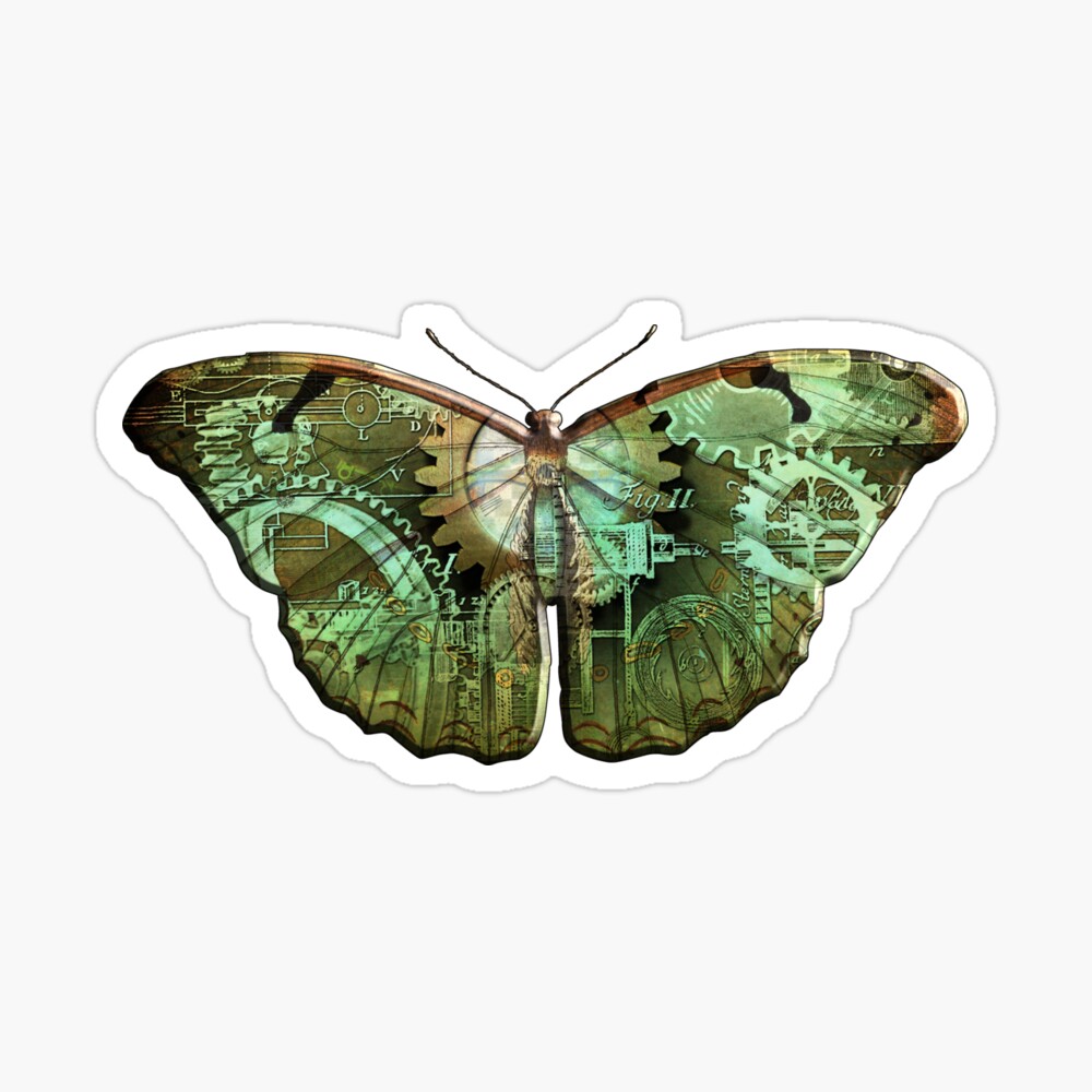 Steampunk Butterfly - Green Sticker