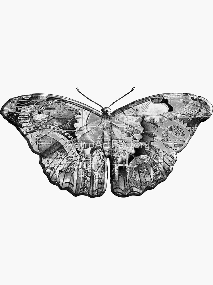 Steampunk Butterfly - Black and White by RetroArtFactory