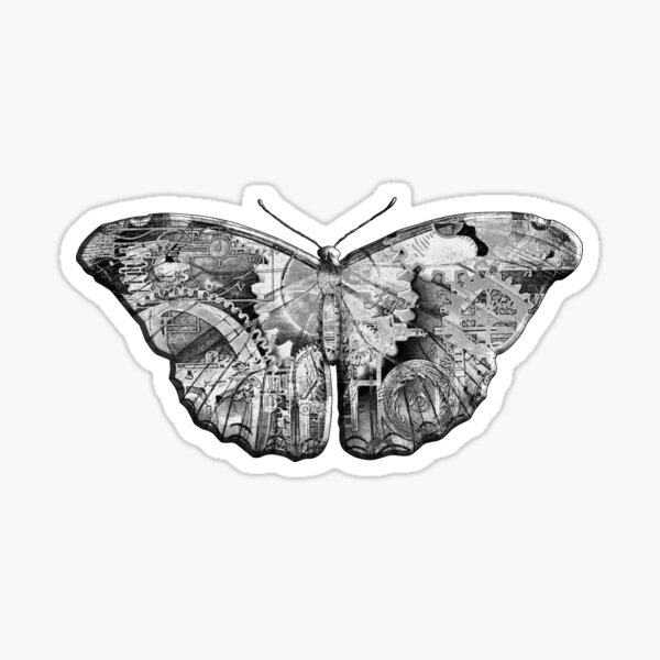 Steampunk Butterfly - Black and White Sticker