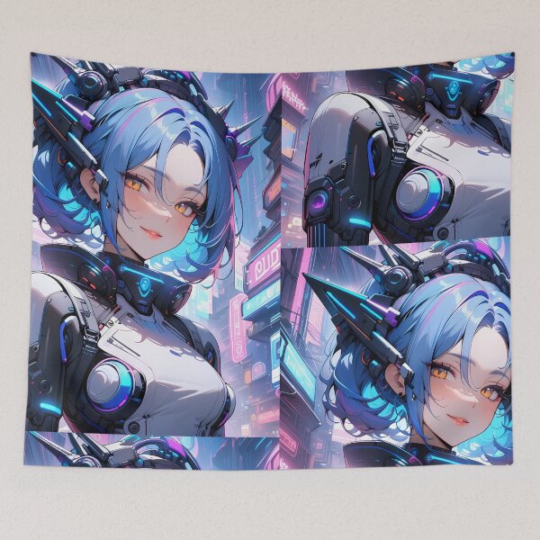 Item preview, Futuristic Anime Girl Portrait with Electric Blue Hair designed and sold by PixiAnime.