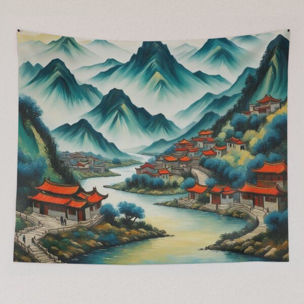 Item preview, Chinese mountain village and river designed and sold by JackFreestone.