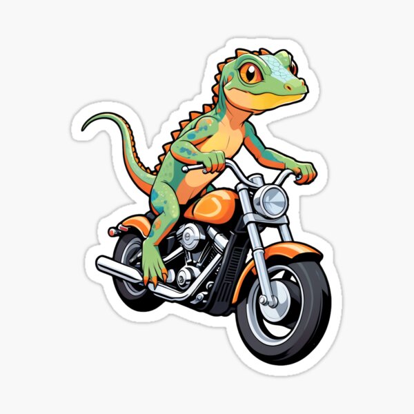 Artikel-Vorschau von Niedliche lächelnde Eidechse auf einem Motorrad, designt und verkauft von wolfer21.