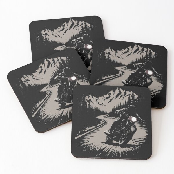 Item preview, biker in forrest road against mountains designed and sold by AdesignTEE.