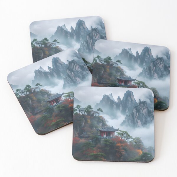Item preview, Misty mountain peaks with traditional pavilion designed and sold by Artessie.