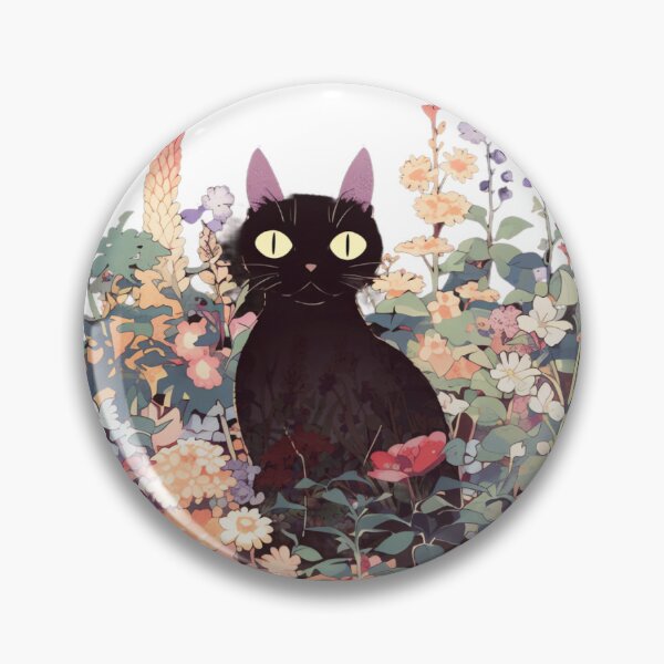 Artikelvorschau, Skurrile schwarze Katze im Blumengarten, künstlerische Blumenkatzenillustration entworfen und verkauft von LunarFern.