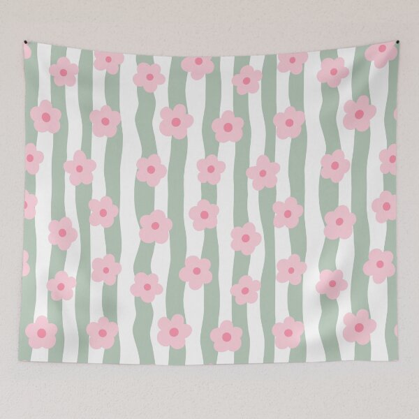 Item preview, Pink and Green Groovy Flowers Wavy and Stripy Background  designed and sold by OneThreeSix.