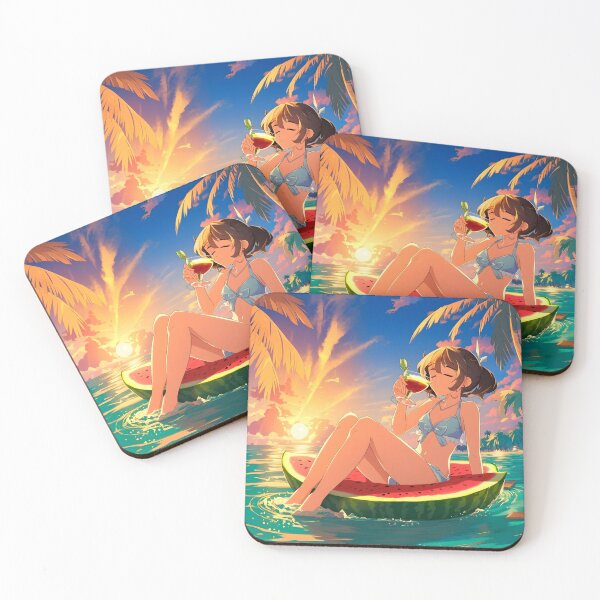 Item preview, Summer beach girl with watermelon in a sun lounger funny bright picture designed and sold by orthodox-icon.