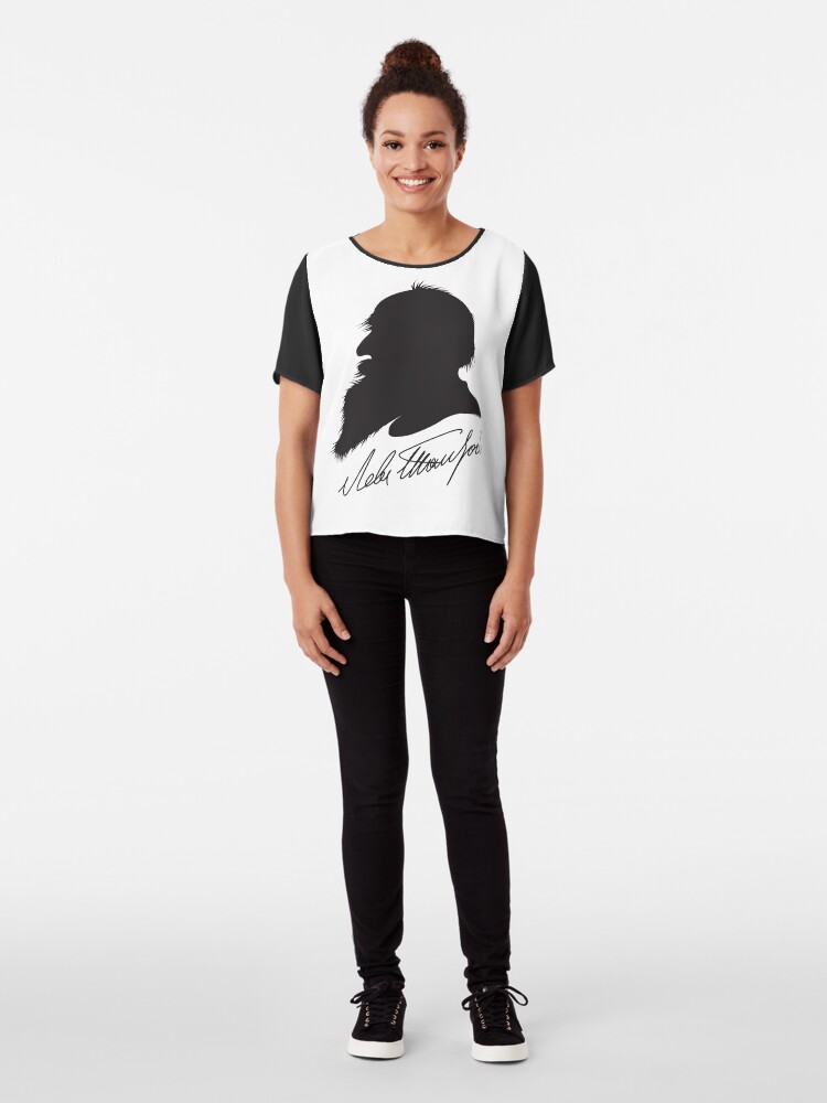 Alternate view of Leo Tolstoy profile portrait and signature Chiffon Top