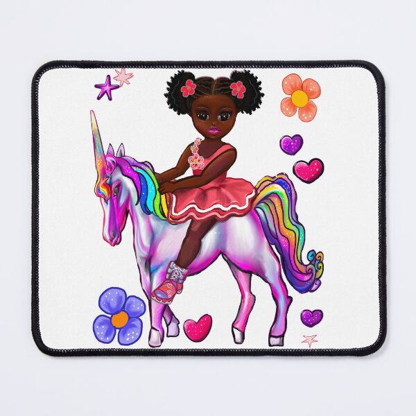 Item preview, African American Princess on Unicorn | Black Girl with Afro Puffs Hair | Anime Melanin Art designed and sold by Artonmytee.