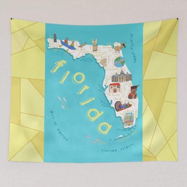 Item preview, Florida Illustrated Map With Icons By Artist Carla Daly designed and sold by Carla Daly.