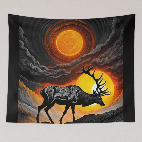 Item preview, Deer Against a Swirling Sun, Ai Generated Art  designed and sold by ACC .