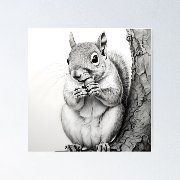 Item preview, Black and white Squirrel pencil drawing designed and sold by Pencil-Art.