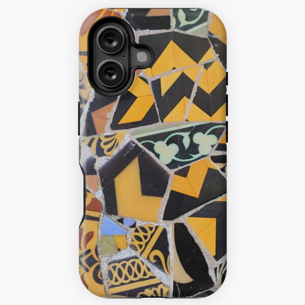 Yellow, black floral, ziggurat mosaic pattern. iPhone Tough Case