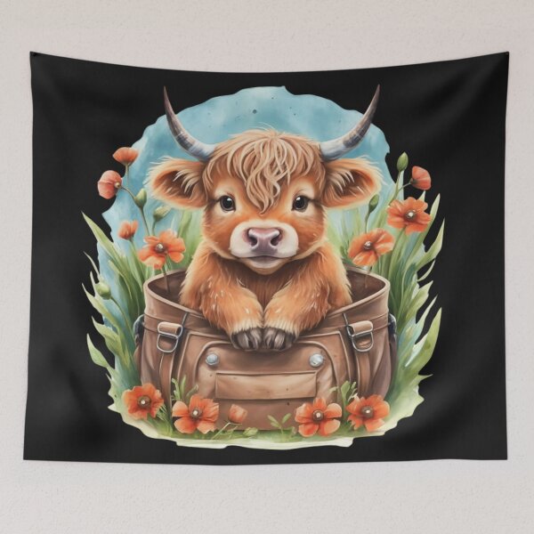 Item preview, cartoon baby highland cow, designed and sold by aipaint.