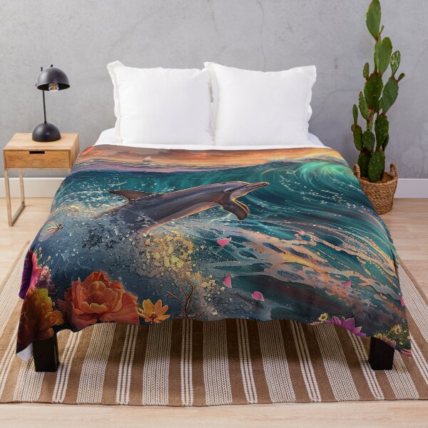 Item preview, Dolphins and flowers in the sea designed and sold by FlowersColorful.