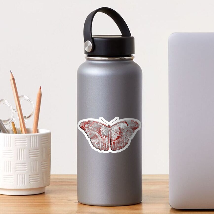 Steampunk Butterfly - Silver and Scarlet Sticker