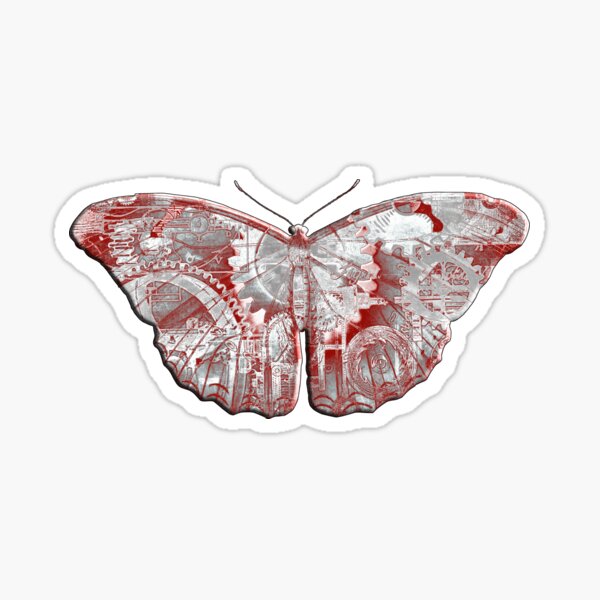 Steampunk Butterfly - Silver and Scarlet Sticker