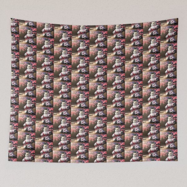 Item preview, CAT AND WHITE KIMONO designed and sold by AmazingBackDrop.