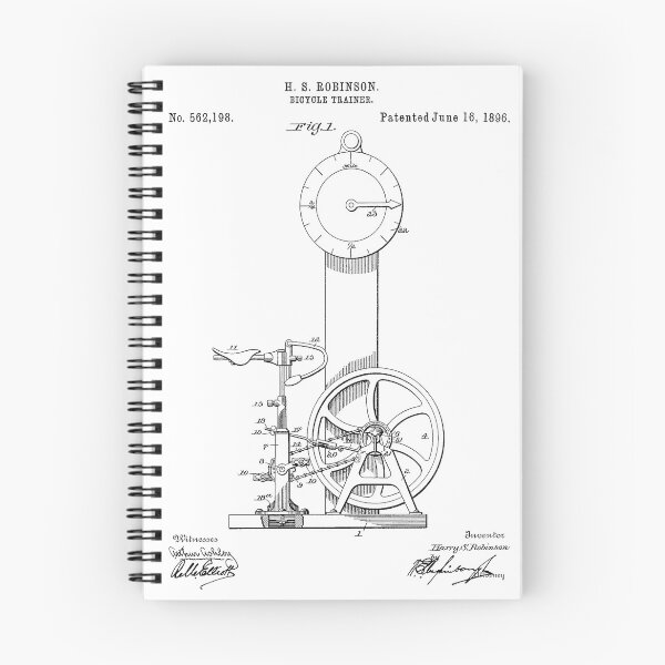 Artikelvorschau, Fahrradtrainer 1896 Vintage Patent weißer Hintergrund entworfen und verkauft von Peek-Designs.