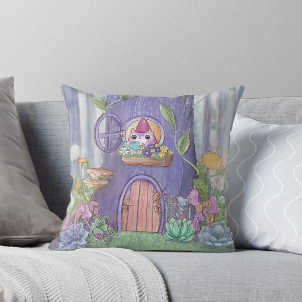 Item preview, Gnome cat watering the flowers in his tree house designed and sold by BarbaraMT.