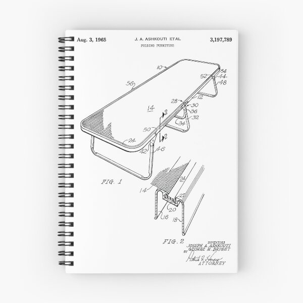Artikelvorschau, Camp Cot 1965 Vintage Patent weißer Hintergrund entworfen und verkauft von Peek-Designs.