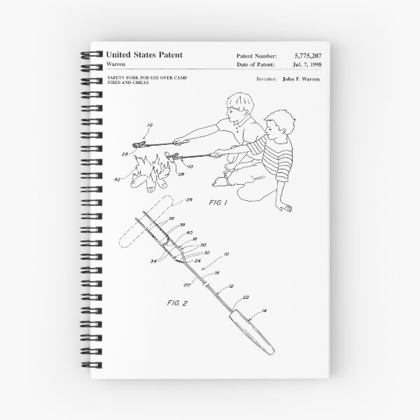 Artikelvorschau, Lagerfeuer-Bratgabel, 1998, Patent, weißer Hintergrund entworfen und verkauft von Peek-Designs.
