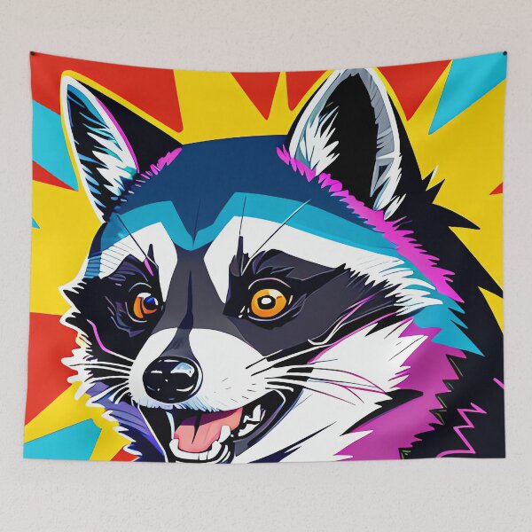 Item preview, Modern Abstract Pop Art Style Laughing Raccoon Drawing" designed and sold by thejoyker1986.