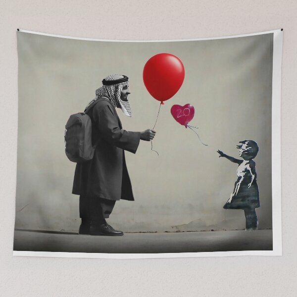 Item preview, Arab with Girl with Red Balloon - A rereading of Banksy Work designed and sold by OnlyClassicArt.