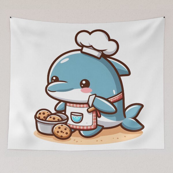 Item preview, Kawaii Dolphin With An Apron And A Chef'S Hat Baking Cookies designed and sold by CanvasCutie.
