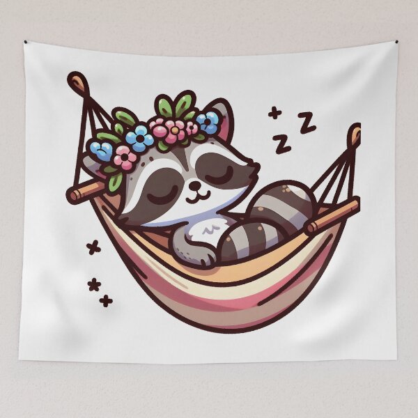 Item preview, Kawaii Raccoon With Flower Crown designed and sold by CanvasCutie.