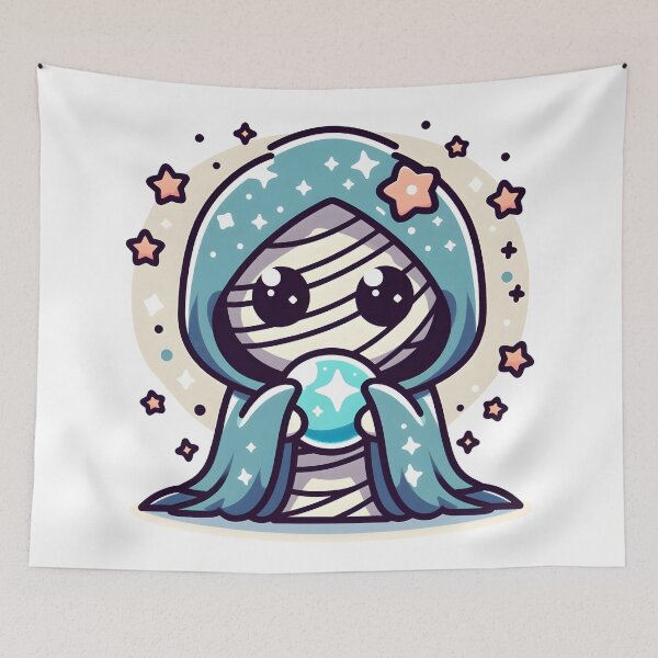 Item preview, Kawaii Mystical Mummy With Cloak With Stars designed and sold by CanvasCutie.