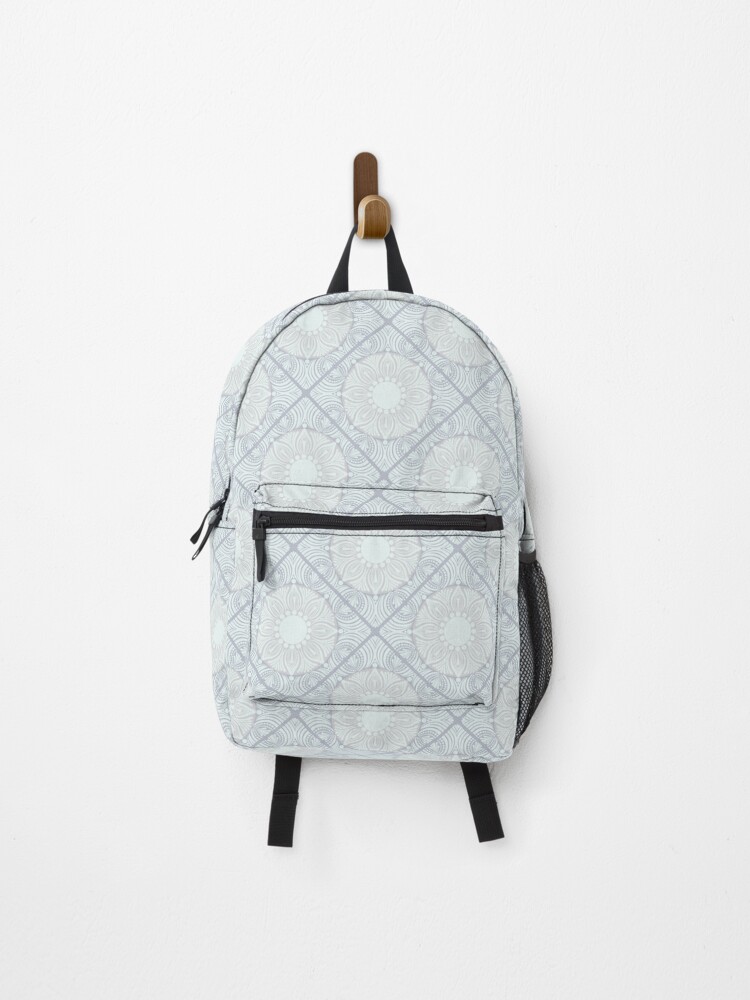 Backpack, Silver Smoke Tonal Tiers Dot Mandala Diamond Tile designed and sold by Triplicate Limited