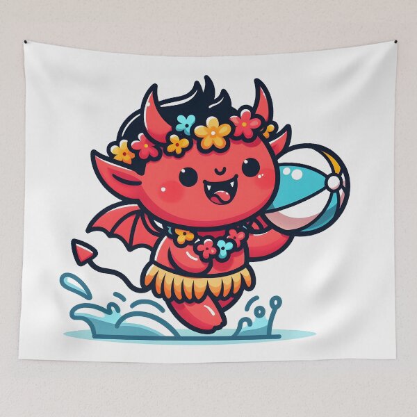Item preview, Kawaii Buoyant Demon: Wearing A Hawaiian Flower Lei designed and sold by CanvasCutie.
