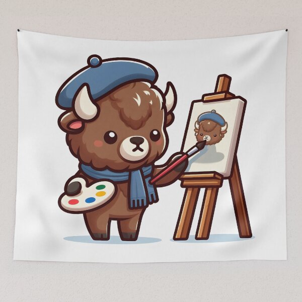 Item preview, Kawaii Bison With Artist Beret designed and sold by CanvasCutie.