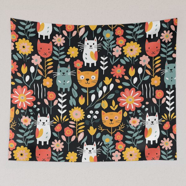 Item preview, Cute Whimsical Cats Flowers Pattern designed and sold by tsuttles.