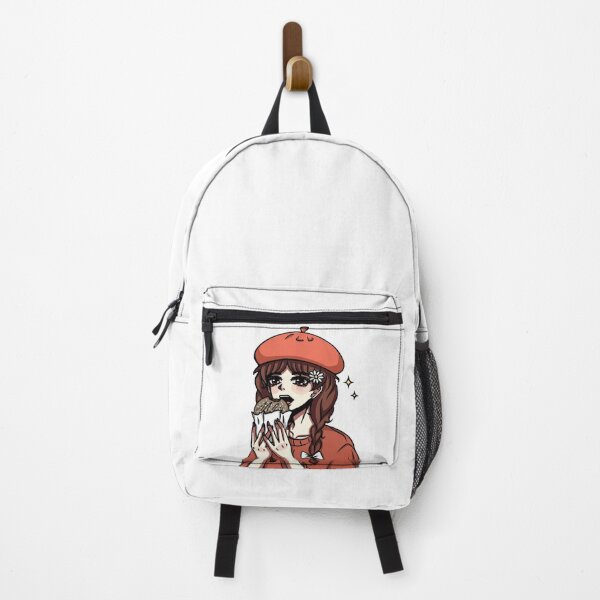 Item preview, Anime style girl holding a cookie in her hands. On her head is a red beret, chamomile and a white bow on her pigtail. designed and sold by animeshki.