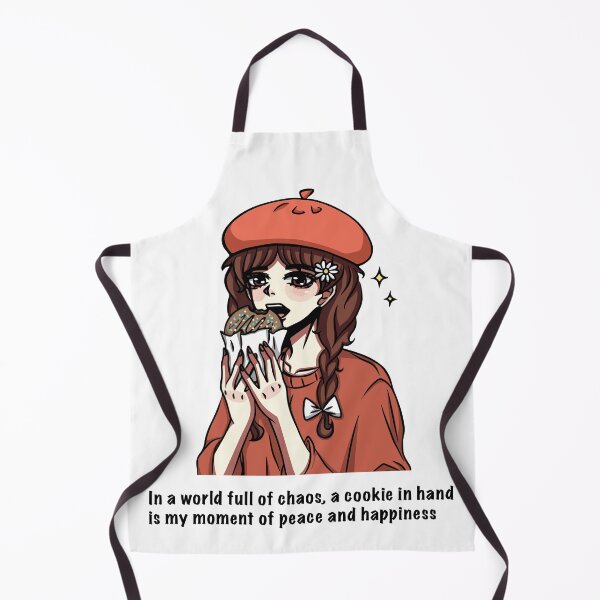 Item preview, Anime style girl holding a cookie in her hands. On her head is a red beret, chamomile and a white bow on her pigtail. designed and sold by animeshki.