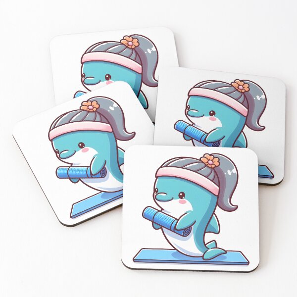 Item preview, Kawaii Dolphin With A Yoga Mat And A Headband Doing Yoga designed and sold by CanvasCutie.