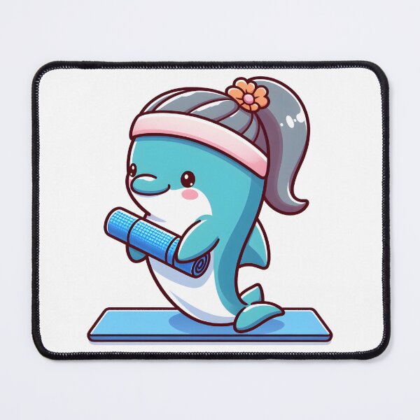 Item preview, Kawaii Dolphin With A Yoga Mat And A Headband Doing Yoga designed and sold by CanvasCutie.