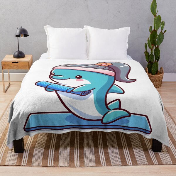 Item preview, Kawaii Dolphin With A Yoga Mat And A Headband Doing Yoga designed and sold by CanvasCutie.