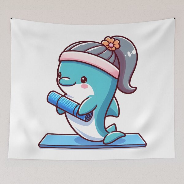 Item preview, Kawaii Dolphin With A Yoga Mat And A Headband Doing Yoga designed and sold by CanvasCutie.