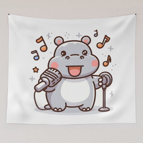 Item preview, Kawaii Hippo With Microphone designed and sold by CanvasCutie.