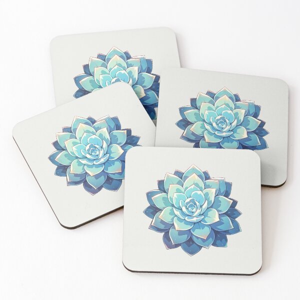 Item preview, Cute Kawaii Beautiful Succulent Flower in Green and Blue Accents designed and sold by CozyKawaiiArt.