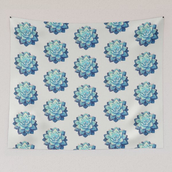 Item preview, Cute Kawaii Beautiful Succulent Flower in Green and Blue Accents designed and sold by CozyKawaiiArt.
