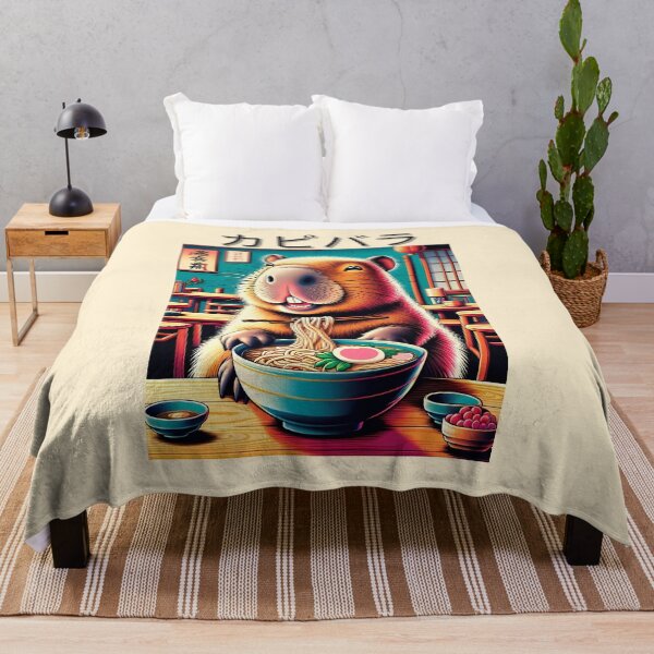 Item preview, Kawaii Capybara Eating Ramen Noodles Anime Japanese designed and sold by ArtFromBeyond.