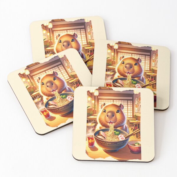 Item preview, Kawaii Capybara Eating Ramen Noodles Anime Japanese designed and sold by ArtFromBeyond.