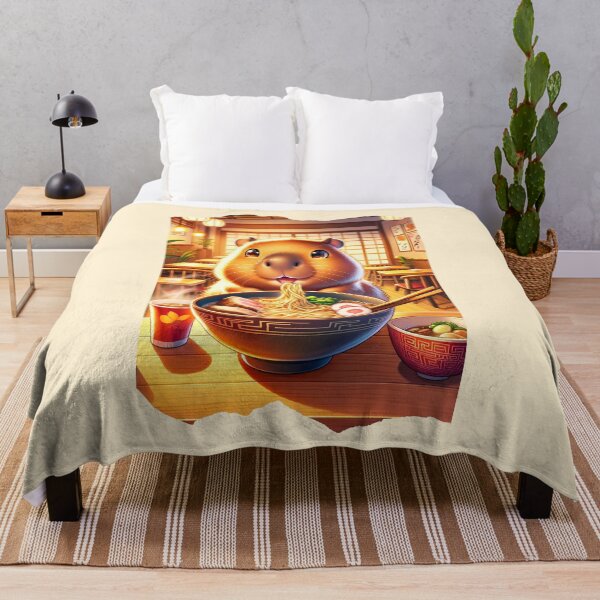 Item preview, Kawaii Capybara Eating Ramen Noodles Anime Japanese designed and sold by ArtFromBeyond.